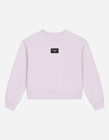 Dolce & Gabbana Sudadera de cuello redondo en punto con placa con logotipo Lila L5JWBEG7N0O