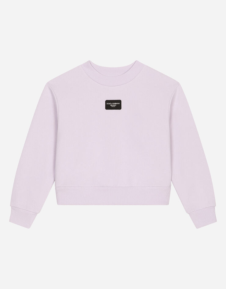 Dolce & Gabbana Sudadera de cuello redondo en punto con placa con logotipo Lila L5JWBEG7N0O