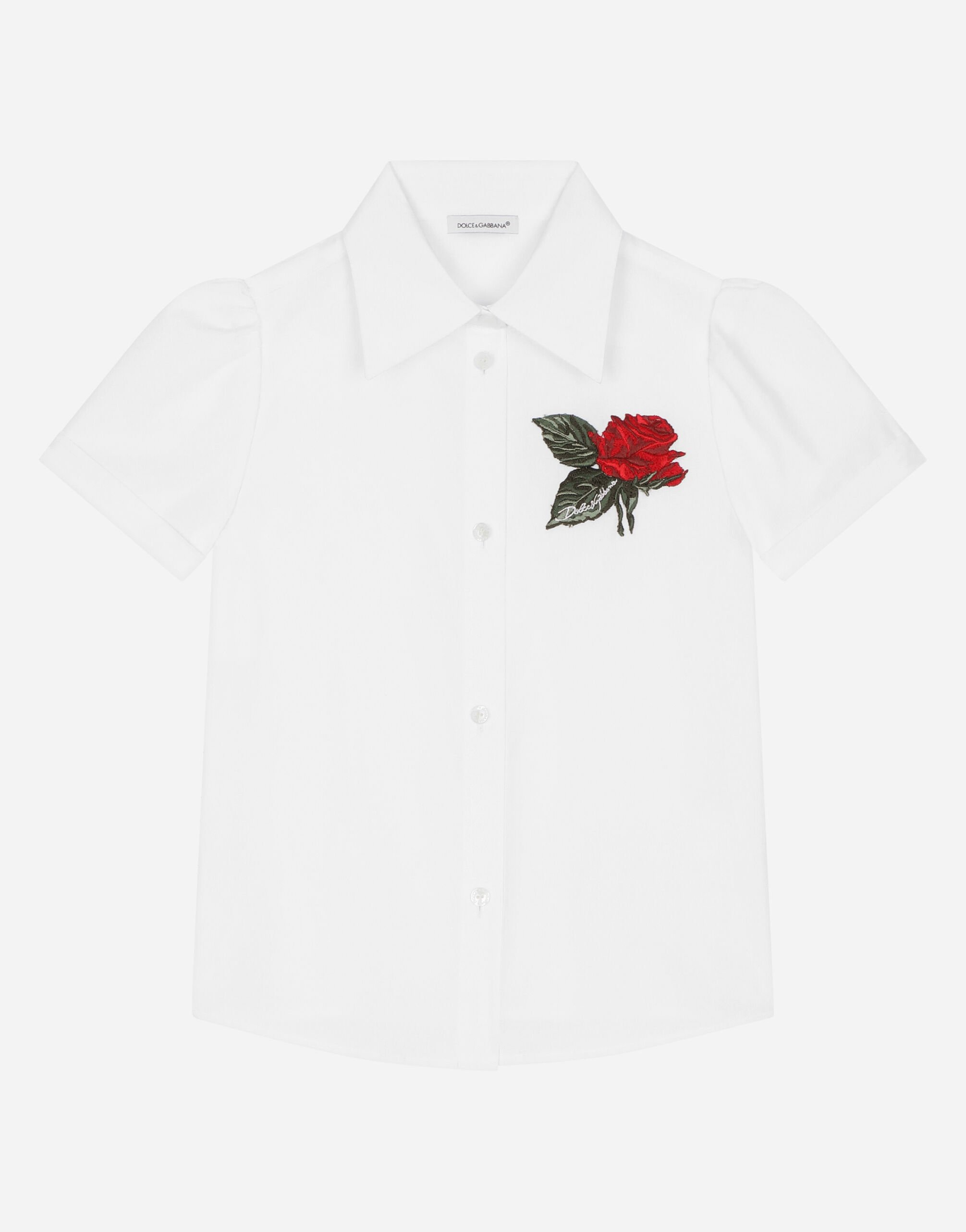 Dolce & Gabbana Short-sleeved poplin shirt with rose patch Imprima L56S10HS5Q5