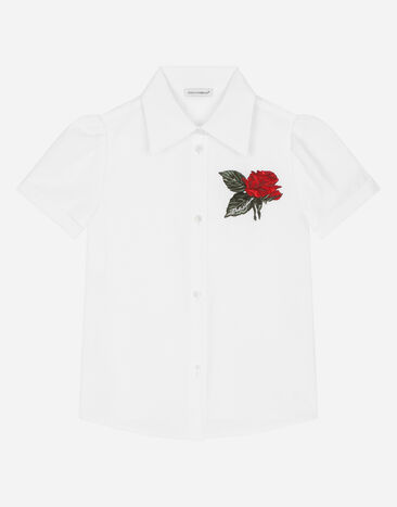 Dolce&Gabbana Short-sleeved poplin shirt with rose patch White L5JTJQG7J6Q