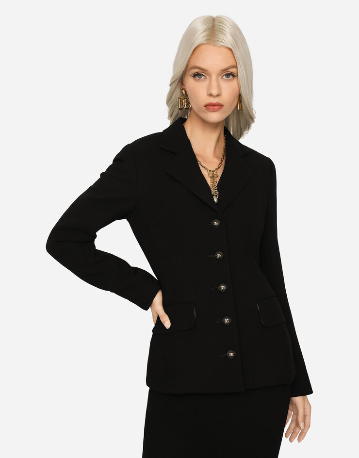 Dolce & Gabbana Single-breasted wool crepe Dolce jacket with DG buttons Black F26CHTFU2TZ