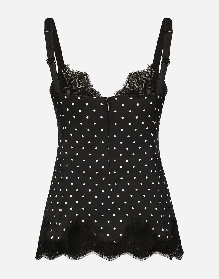 Dolce & Gabbana Slip Top aus Seide Punkteprint mit Spitze Drucken O7E19TON00R