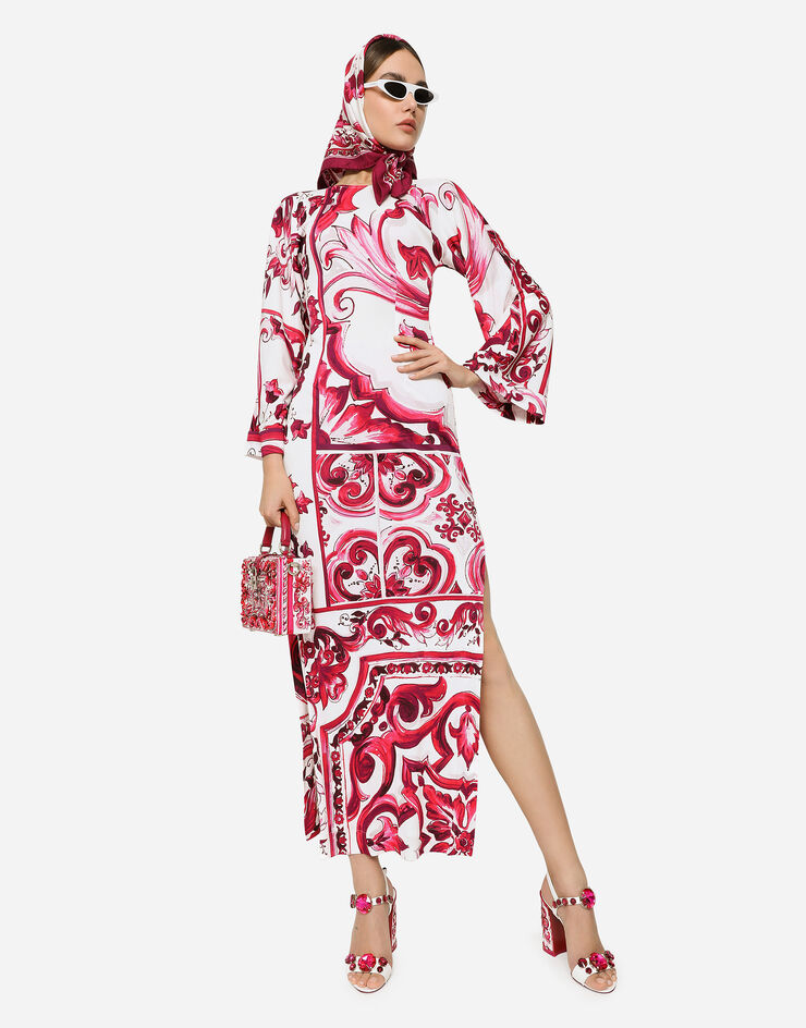 Dolce&Gabbana Long Majolica-print organzine dress Multicolor F6CQBTFS8C0