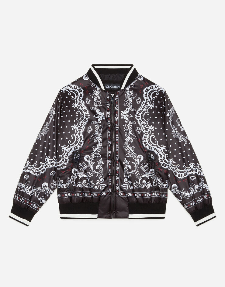 Dolce & Gabbana NYLON BOMBER JACKET WITH BANDANA PRINT BLACK/WHITE L4JBV3G7VOT