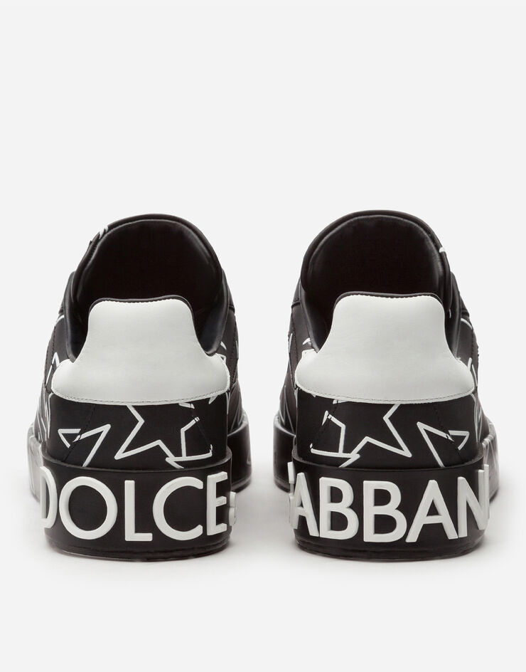 Dolce & Gabbana CALFSKIN NAPPA PORTOFINO SNEAKERS WITH MIXED STAR PRINT BLACK CK1544AJ609