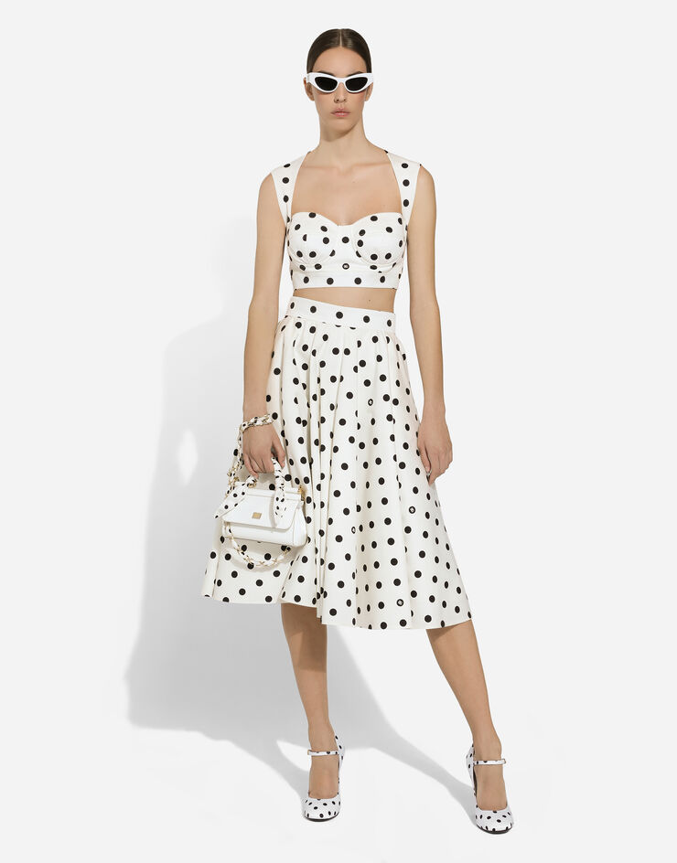 Dolce & Gabbana Cotton drill calf-length circle skirt with polka-dot print Print F4CVMTFSFNM