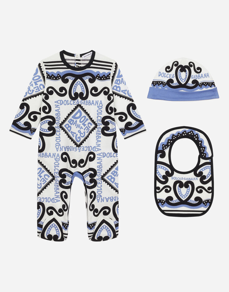 Dolce & Gabbana Set de regalo de 3 piezas en punto con estampado Marina Azul Claro L1JO6ZG7L0U