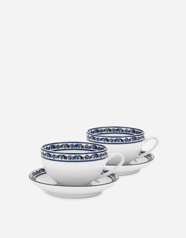 Dolce & Gabbana Set 2 Porcelain Teacups with Saucers Multicolor TC0S13TCALI