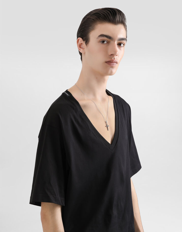 Dolce & Gabbana Cotton V-neck T-shirt Black G8QL3TFU7EQ