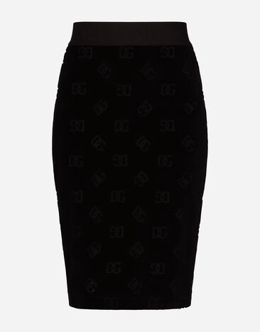 Dolce & Gabbana Falda midi de punto aterciopelado con motivo integral del logotipo DG Negro F4CJUTFJ7DL