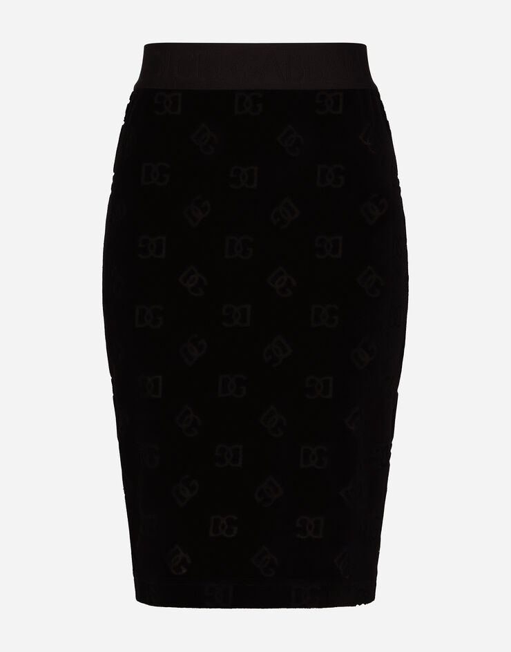 Dolce & Gabbana Falda midi de punto aterciopelado con motivo integral del logotipo DG Negro F4CJUTFJ7DL