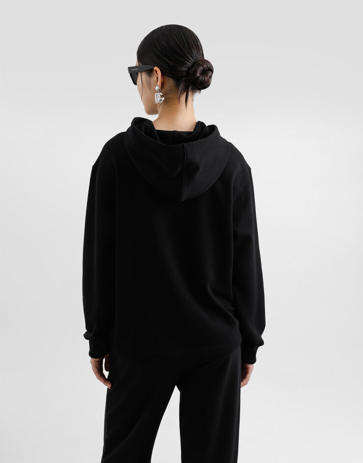 Dolce & Gabbana Jersey hoodie with DG embroidery Black F9S49ZGDCYC