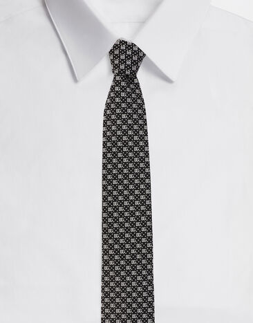 Dolce & Gabbana ربطة عنق بعرض 8 سم من حرير جاكار بشعار DG أبيض GT147EG0UBU