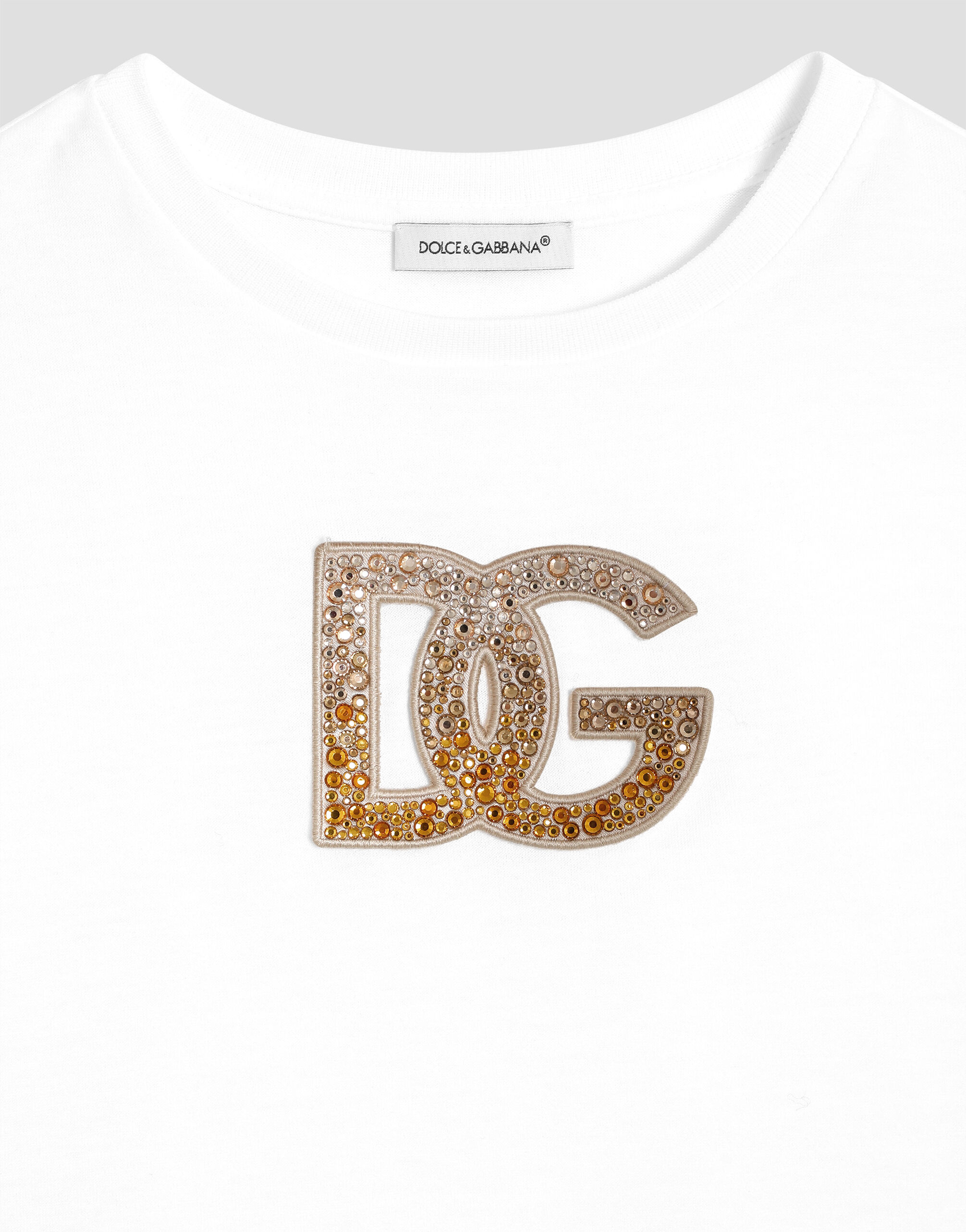 Short-sleeved jersey t-shirt with DG logo strass in White for