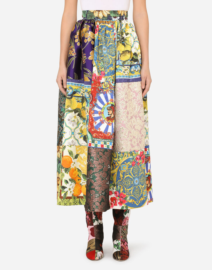 Dolce & Gabbana Long patchwork jacquard skirt BLUE F4B1OTGDX74