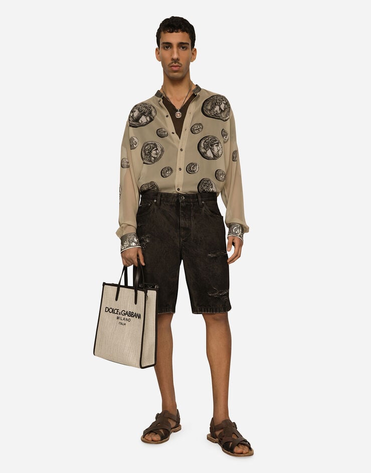 Dolce & Gabbana Маленькая сумка-шоппер из плотной холщовой ткани бежевый BM2259AN233
