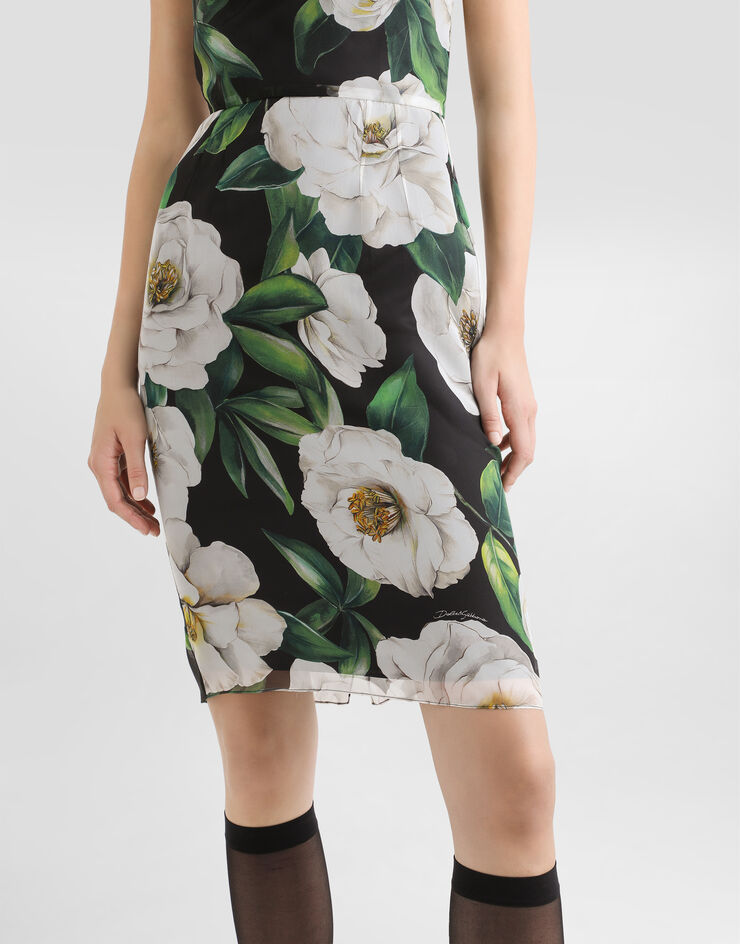 Dolce & Gabbana فستان ميدي شيفون بطبعة غاردينيا مطبعة F6TLBTIS1XD