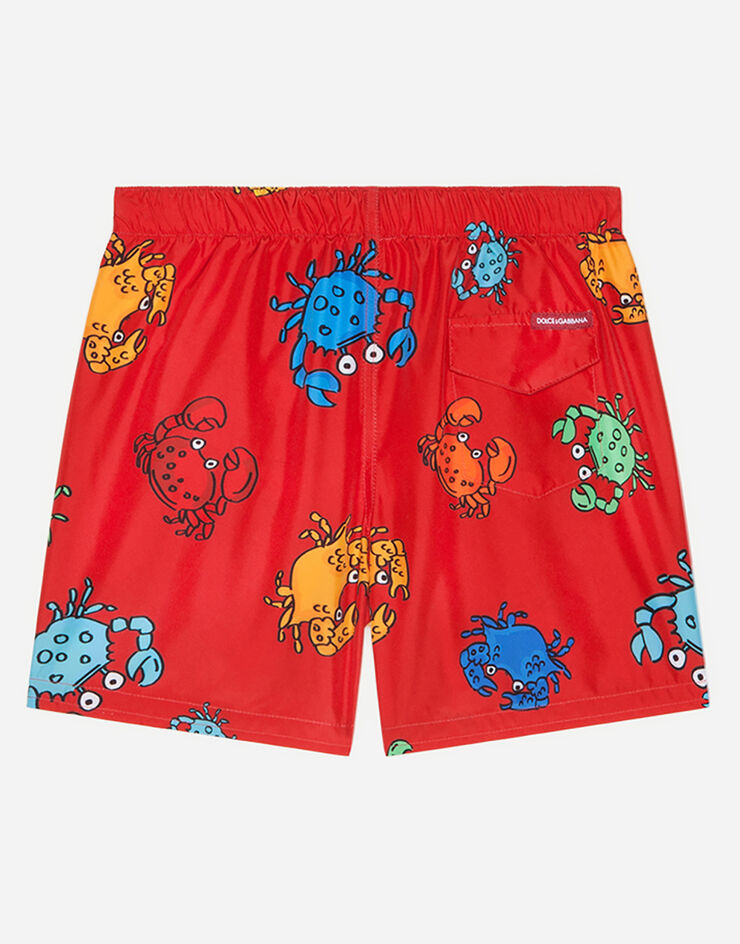 Dolce & Gabbana Nylon swimming trunks with crab print RED L4J818HSMJM