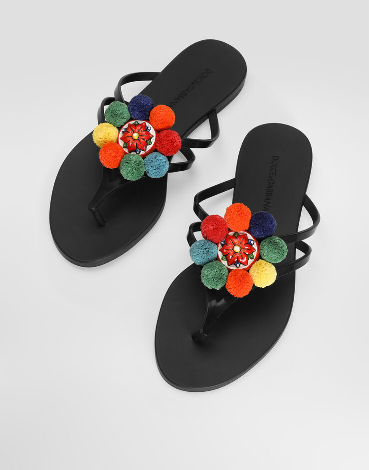Dolce & Gabbana Rubber beachwear slides with pom-poms Multicolor CW2418A3S93