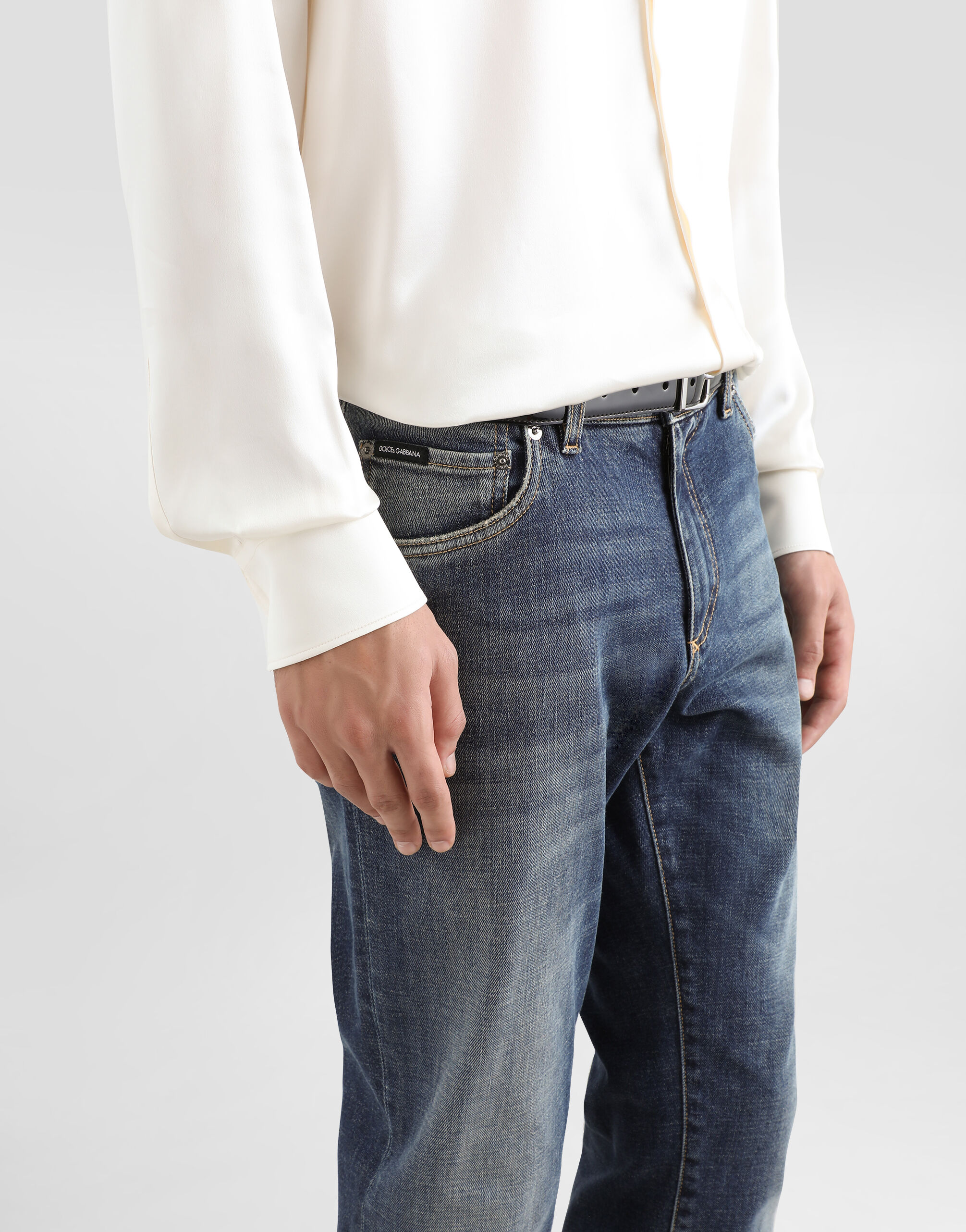 Light blue wash slim-fit stretch jeans in Multicolor for Men