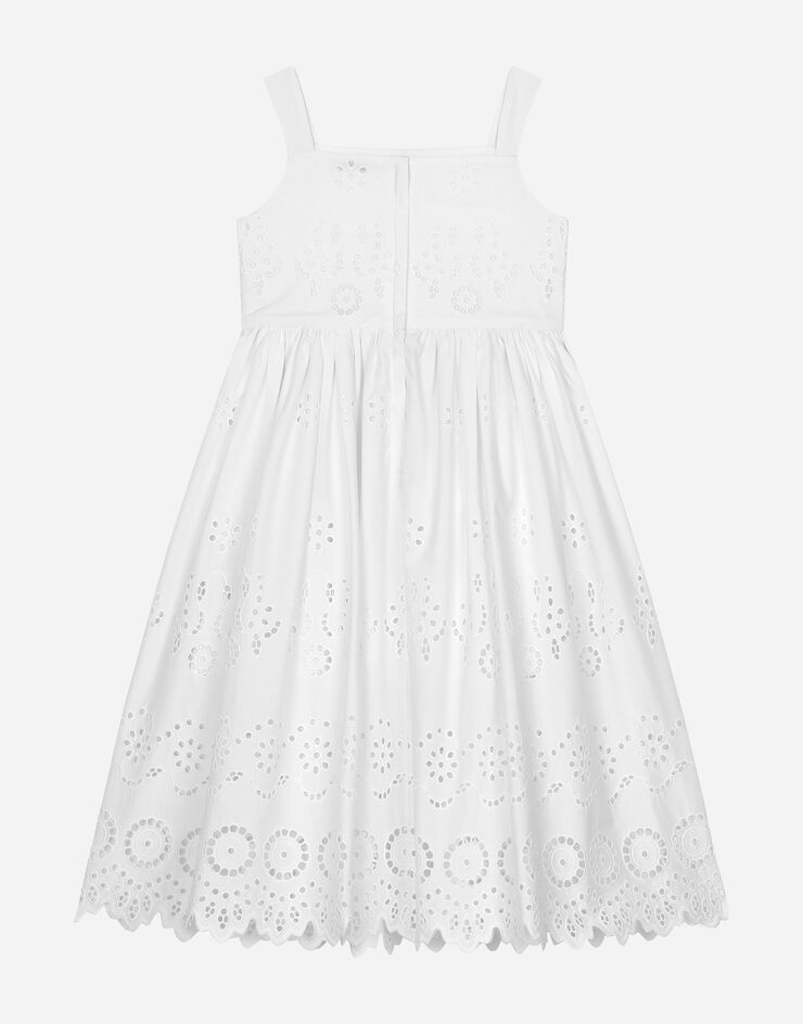 Dolce & Gabbana فستان بوبلين بتطريز إنجليزي أبيض L53DY5FG5BK