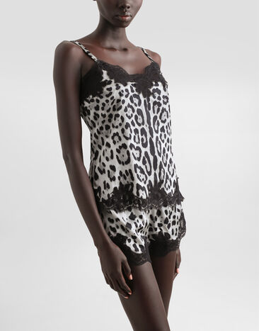 Dolce & Gabbana Leopard-print stretch silk satin lingerie-style top Print O7A00TONO21