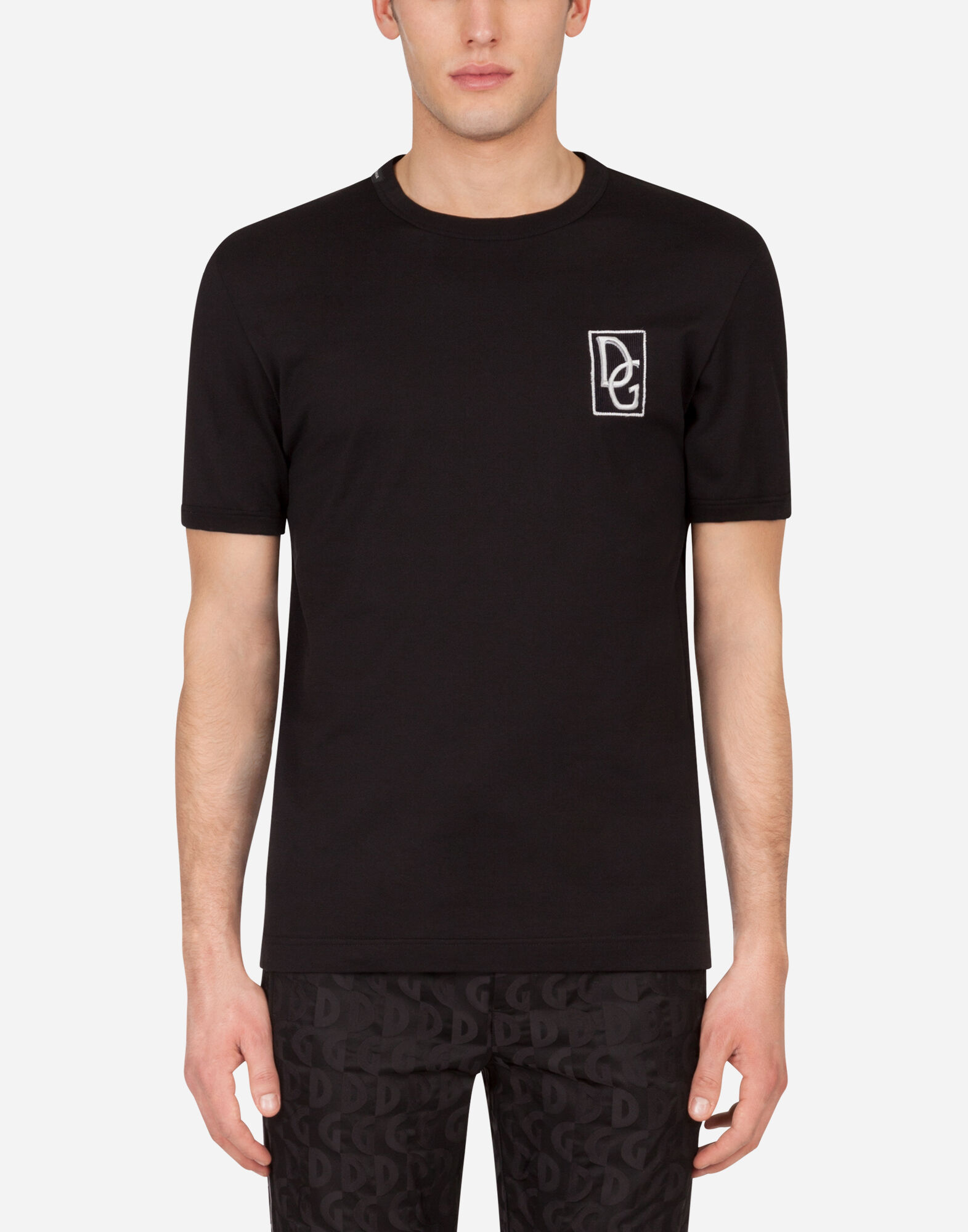 【Dolce & Gabbana】DGパッチ付きコットンラウンドネックTシャツ Tシャツ コットン DGパッチ