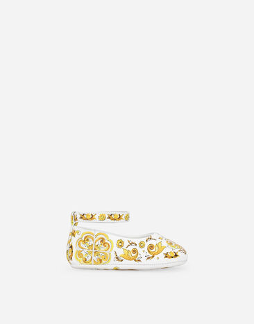 Dolce & Gabbana Lambskin ballet flats with yellow majolica print Print L23DI5FI5JW