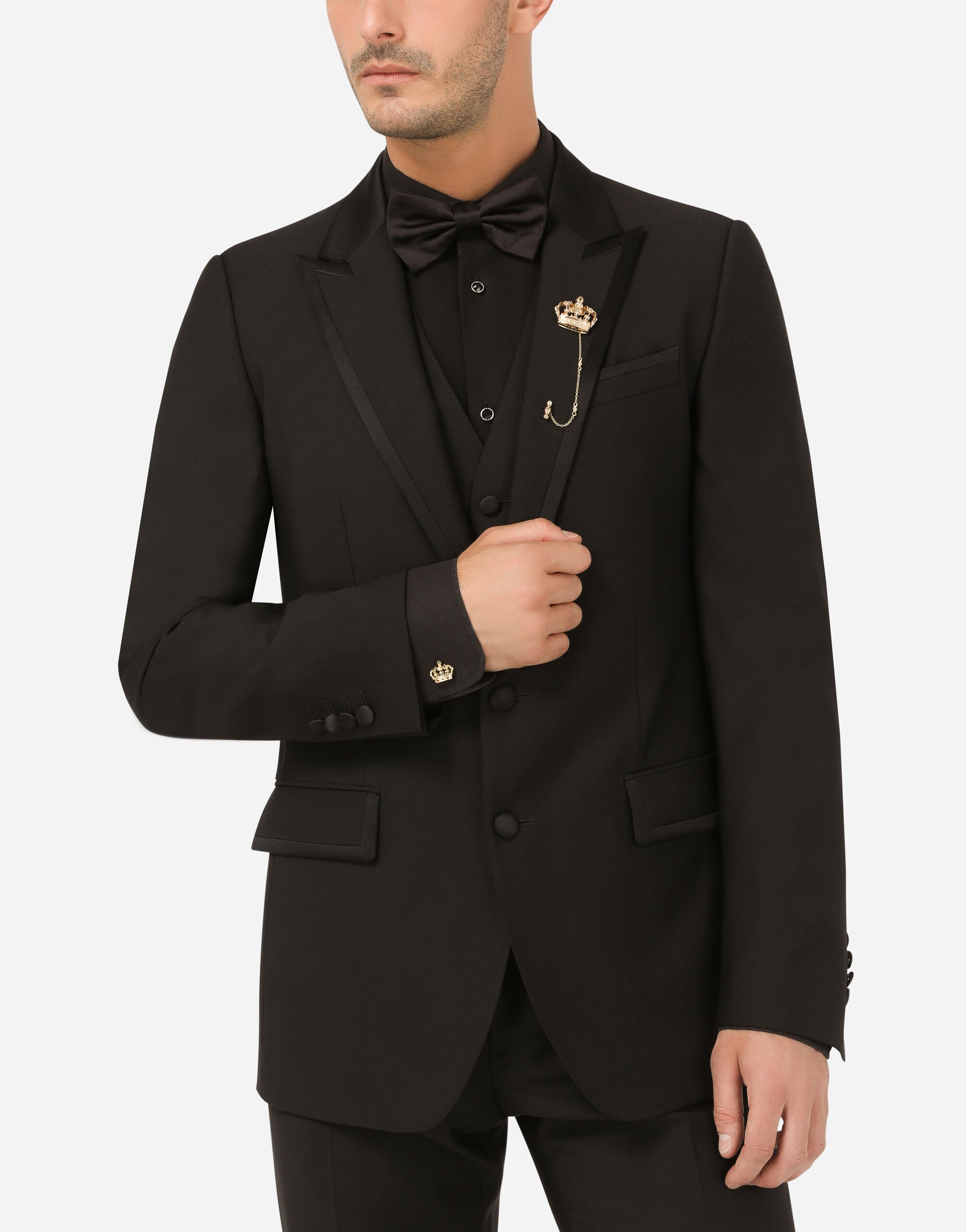 Crown stick pin brooch in yellow and white gold with curly gold thread embellishments and sphere in Gold for Men Dolce Gabbana