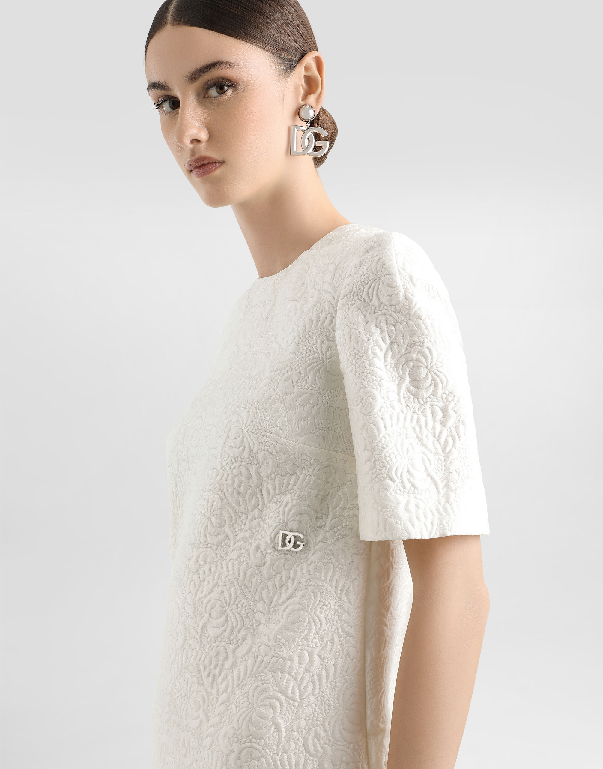 Floral jacquard midi dress in White for Women | Dolce&Gabbana® US