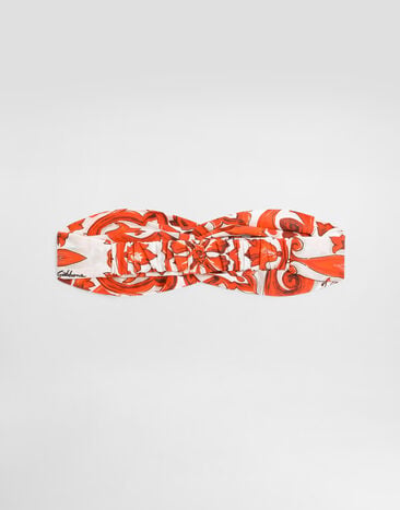 Dolce & Gabbana Diadema en popelina con estampado de mayólica Multicolor LN5H09G7P4N