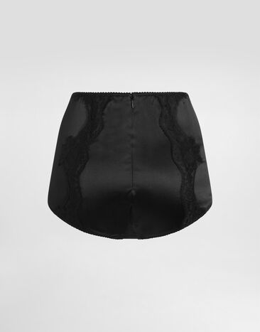 Dolce & Gabbana Satin high-waisted panties with lace detailing Black O2A09TFUAD8