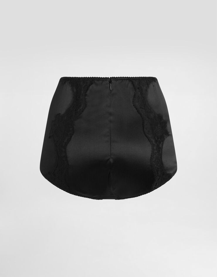 Dolce & Gabbana Satin high-waisted panties with lace detailing Black O2A09TFUAD8
