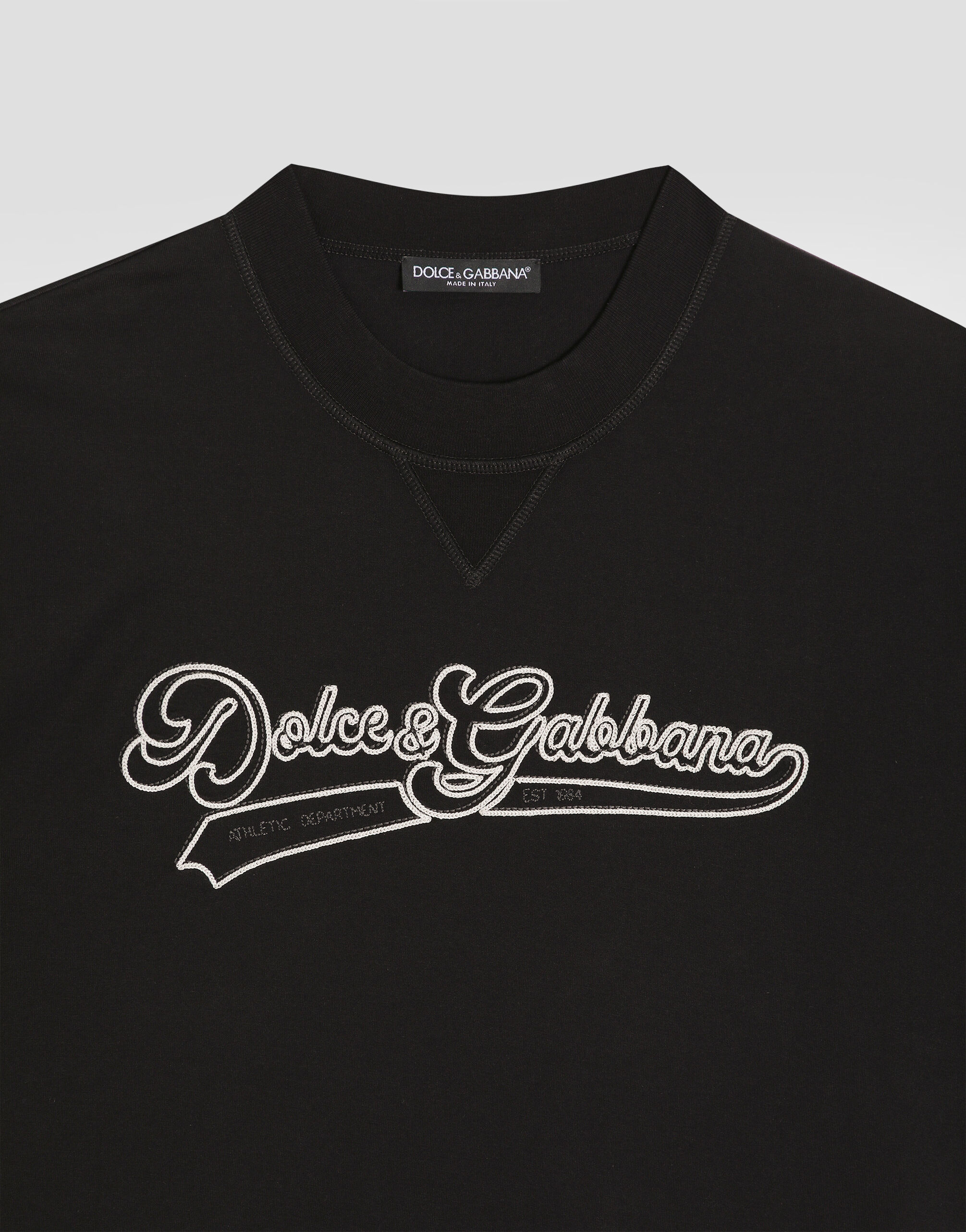 Cotton t-shirt with embroidery in Black for Men | Dolce&Gabbana® US