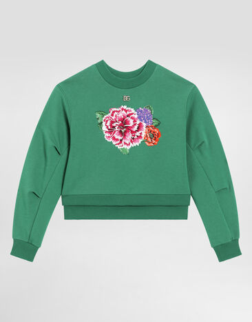Dolce & Gabbana Round-neck sweatshirt with flower and DG logo White L5JTNKG7O9K