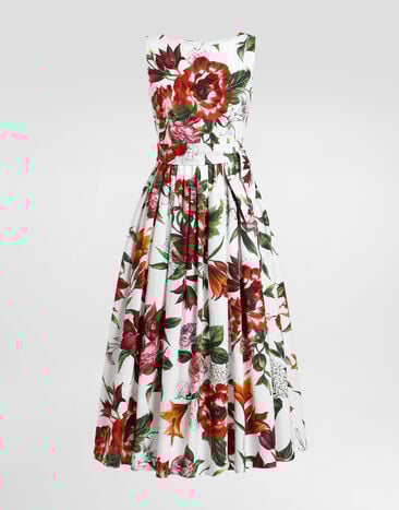 Dolce & Gabbana Ärmelloses Kleid aus Popeline mit Blumenprint Drucken F6TZTTHS5TQ