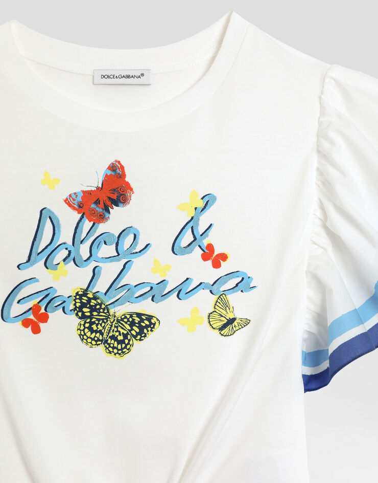 Dolce & Gabbana Футболка из джерси и поплина с логотипом Dolce&Gabbana Отпечатки L5JTNSG7O0L