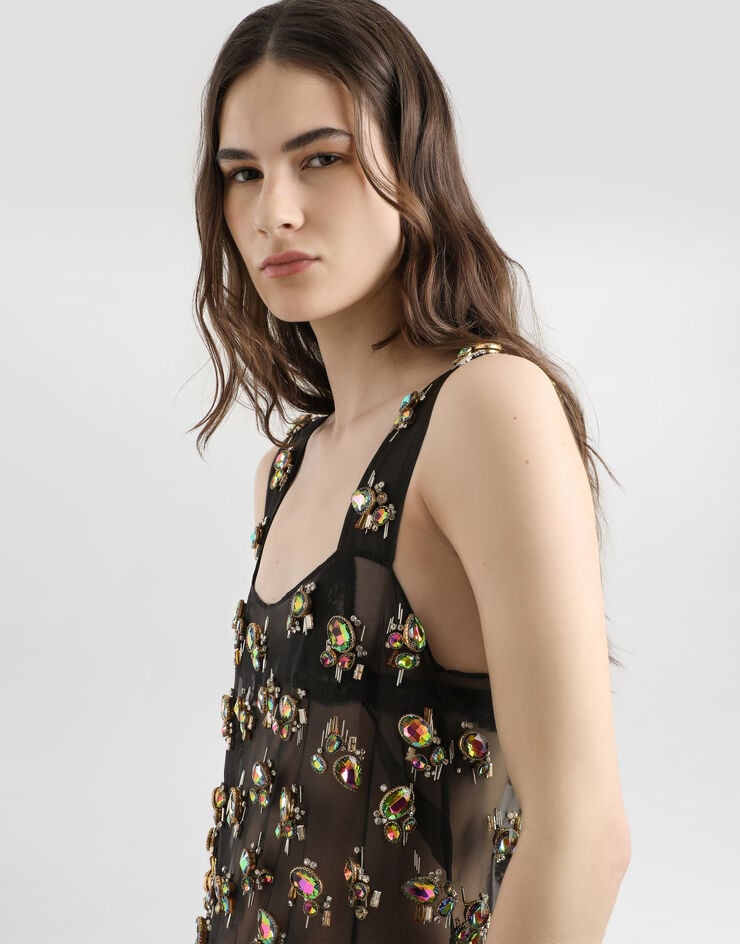 Dolce & Gabbana Organza dress with embroidery Multicolor F60D1ZGDDFY