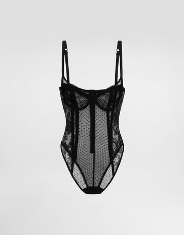 Dolce & Gabbana Plumetis, lace and tulle bodysuits Black O9A43TONO24