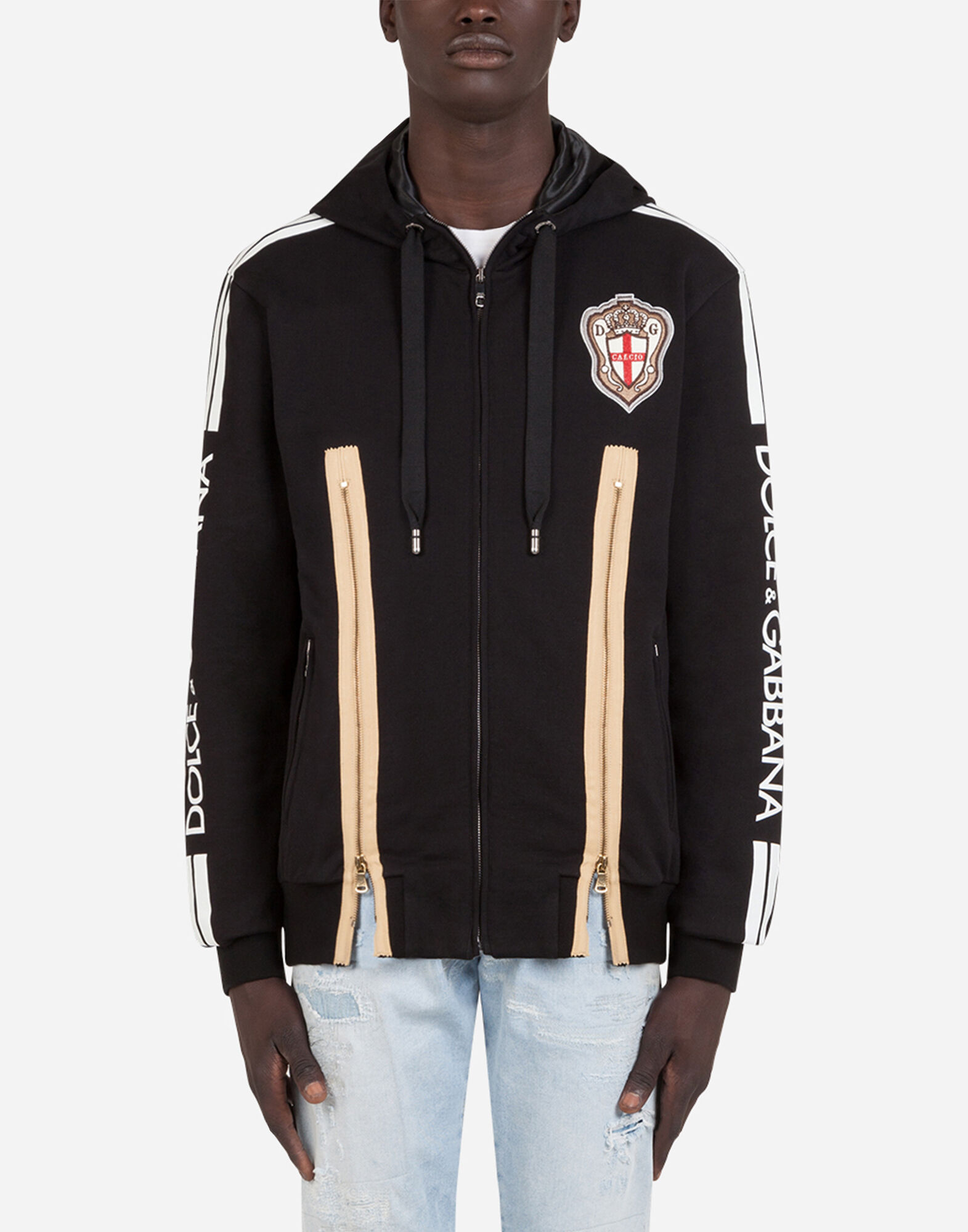 Zip-up hoodie with Dolce&Gabbana print with patch embellishment