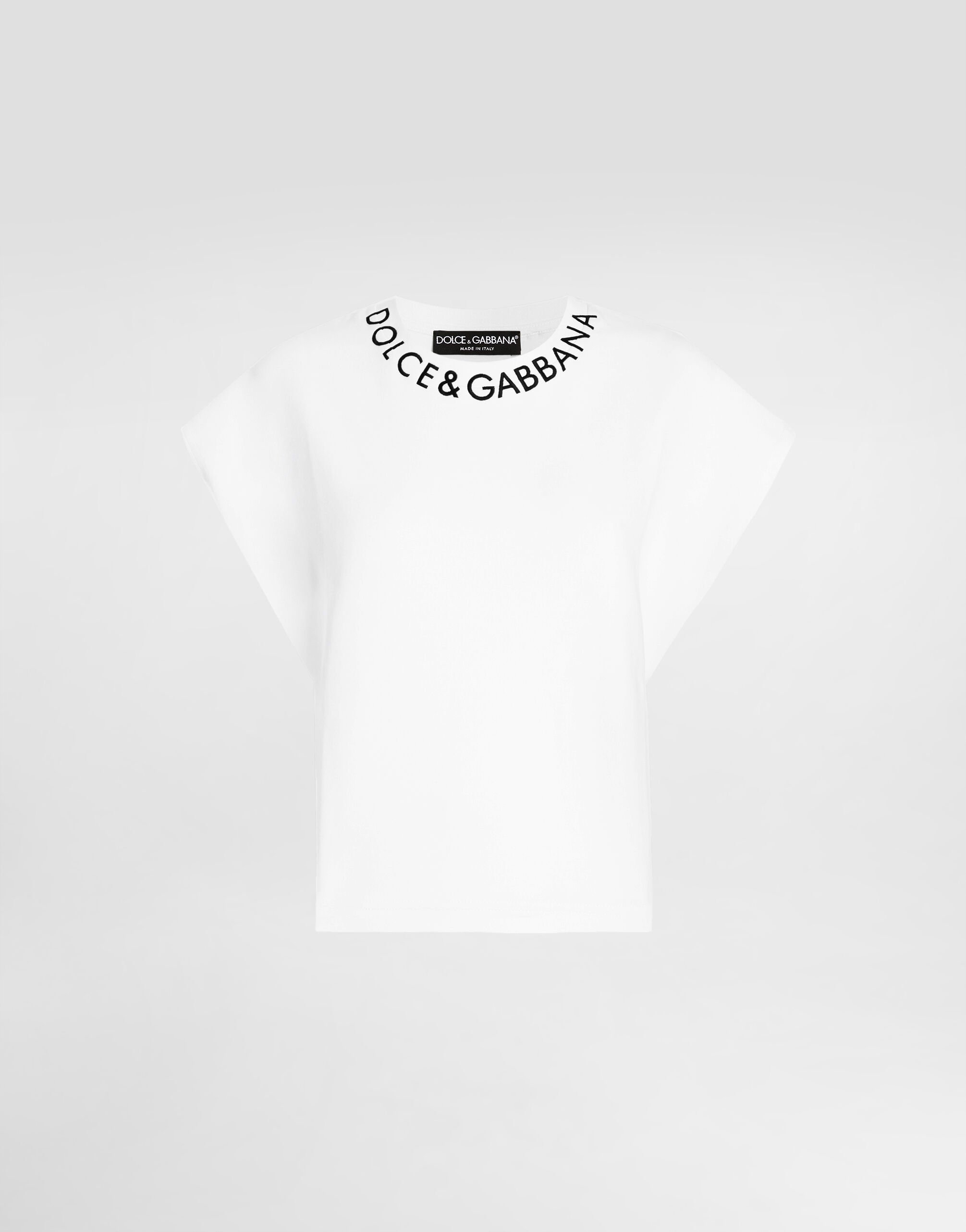 Jersey T-shirt with logo on neck in White for Women
