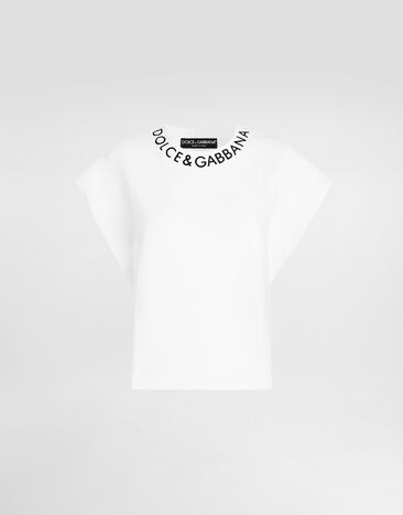 Dolce & Gabbana Jersey T-shirt with logo on neck White F8Q56ZG7I1N