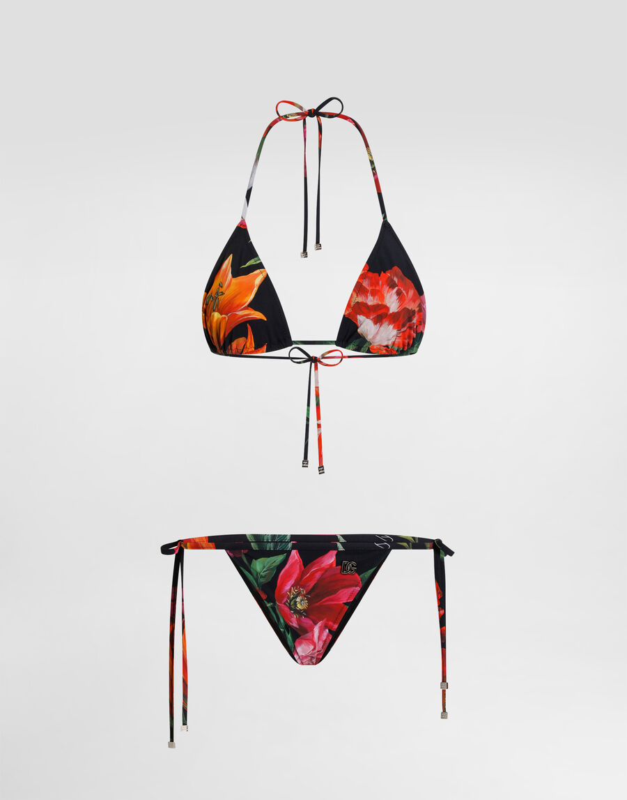 Flower-print triangle bikini