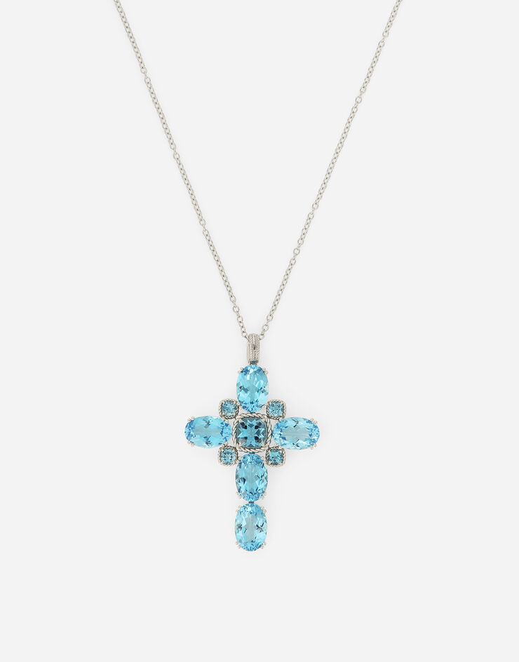 Dolce & Gabbana Pendentif Anna en or blanc 18 ct avec topazes bleu suisse Blanc WAQA4GWTOLB