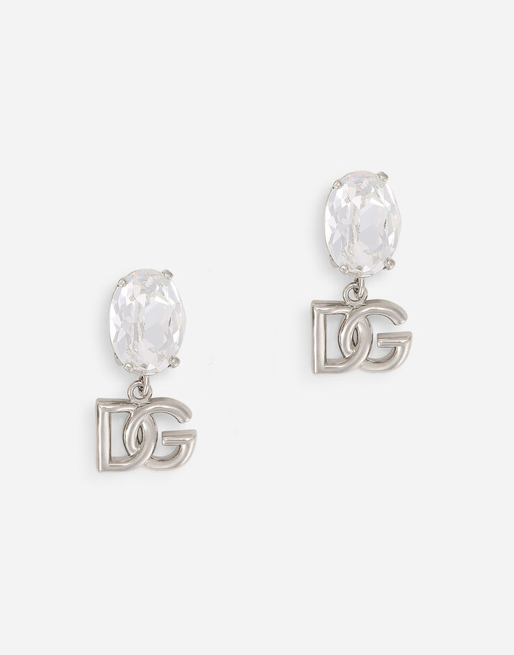 Dolce & Gabbana Drop earrings with rhinestones and DG logo Silver WEO2N2W1111