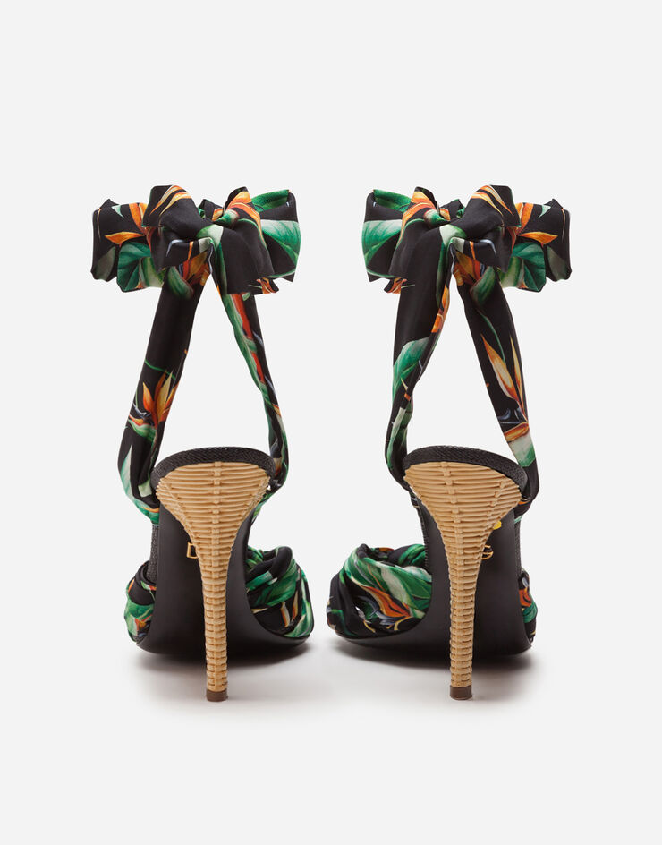 Dolce & Gabbana Twill sandals with bird of paradise print with heel in wicker Dolce & Gabbana Twill sandals with bird of paradise print with heel in wicker FLORAL PRINT CR1015AX871