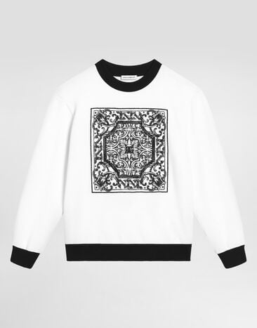 Dolce & Gabbana Felpa girocollo con ricamo Maiolica Bianco L4JWKTG7PGM