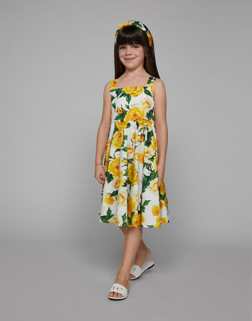 Dolce & Gabbana 옐로 로즈 프린트 포플린 드레스 인쇄 L53DI6HS5QR