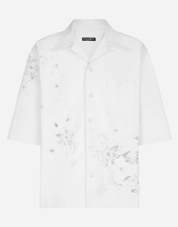 Dolce & Gabbana Stretch cotton Hawaiian shirt with embroidery Brown G5LV4TFU1UQ