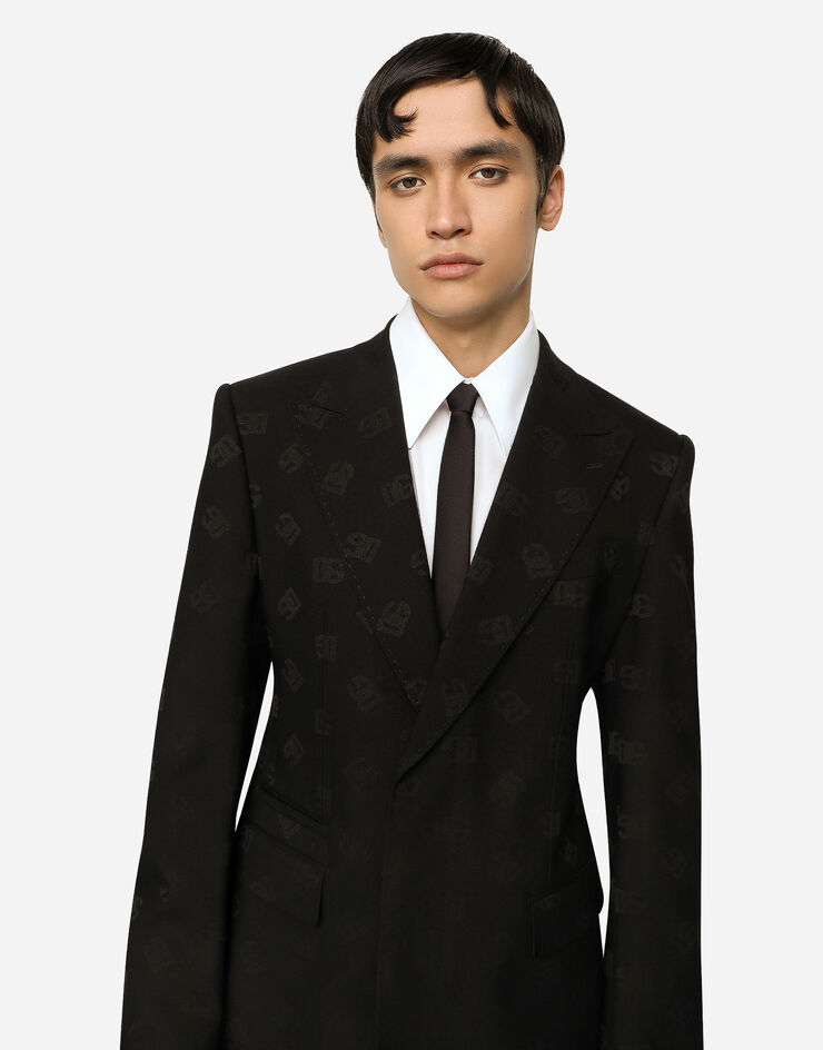 Dolce&Gabbana Single-breasted wool Sicilia-fit jacket with jacquard DG detailing Black G2RQ2TFJBAK